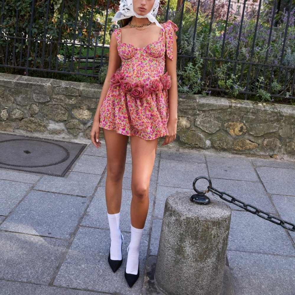 SOLD - For Love & Lemons Layton  Pink Rose Mini Medium Dress NEW NWT - Picture 9 of 13